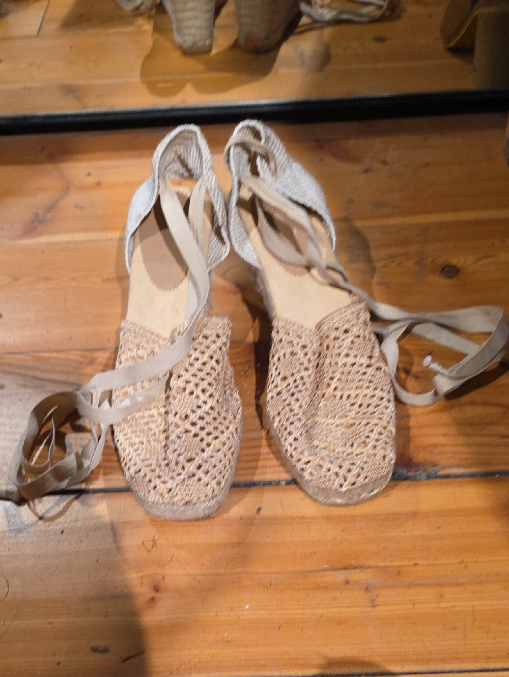 Women's Crochet Lace-Up Espadrilles in Natural Beige